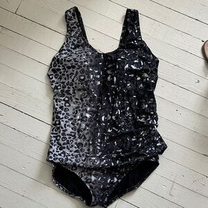 Swimsuits For All Black and Gray Leopard One Piece